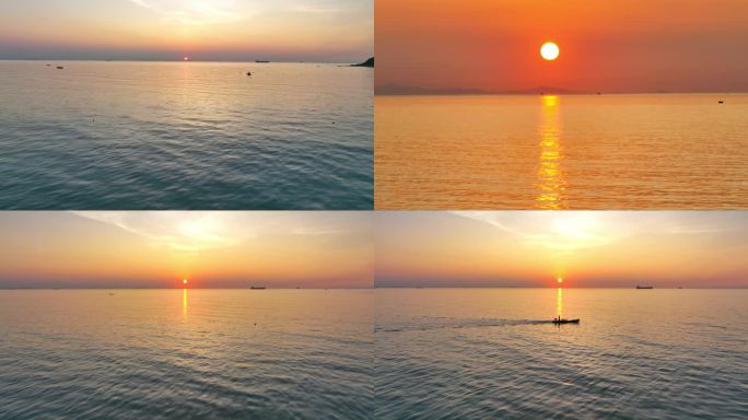 海上日出水面日出4K航拍