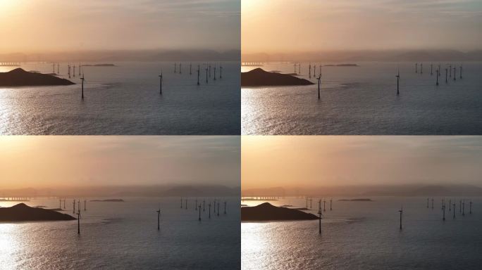 夕阳下的海上风力发电2（福州平潭）