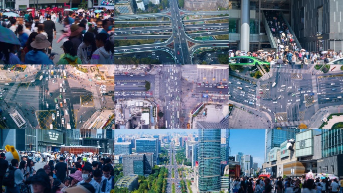 一线城市人流车流喧嚣航拍延时摄影 4K