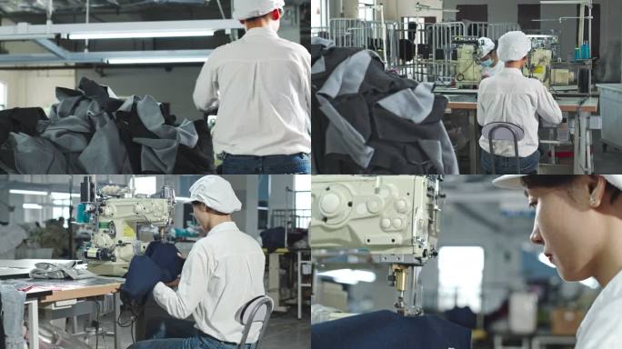 纺织厂服装纺织业 女工人生产加工