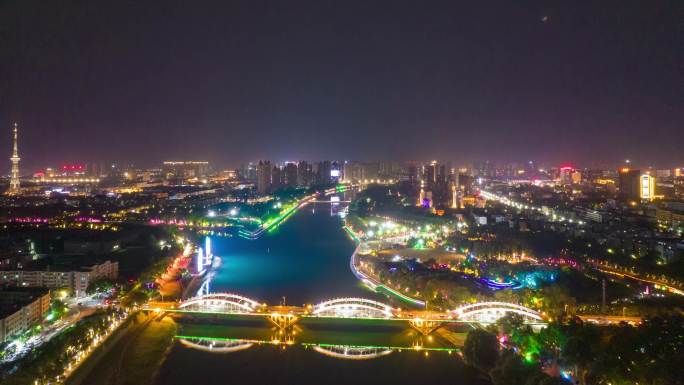 河南漯河城市夜景灯光航拍延时4K