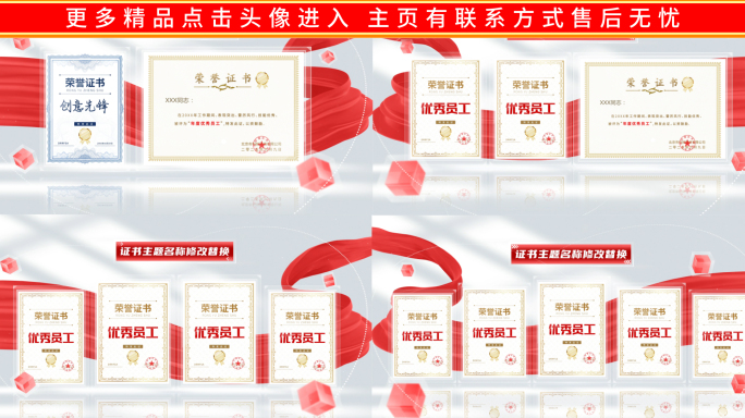 简洁横版竖版荣誉证书奖牌展示包装