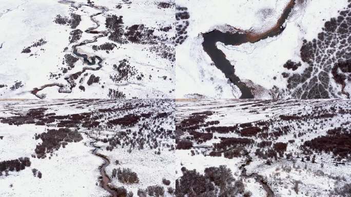 大雪覆盖的湿地河流小河