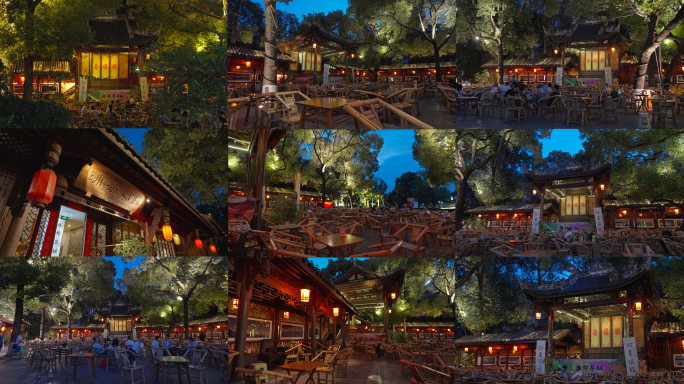 成都盖碗茶 晚上喝茶 盖碗茶夜景