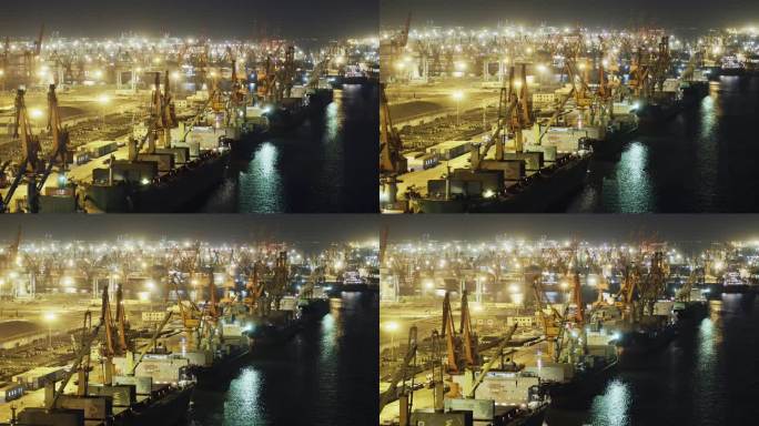 航拍天津港码头夜景
