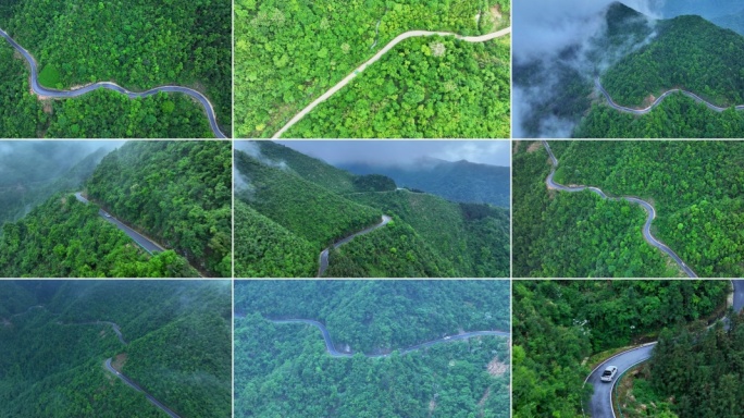 航拍山路汽车行驶蜿蜒山区山间公路