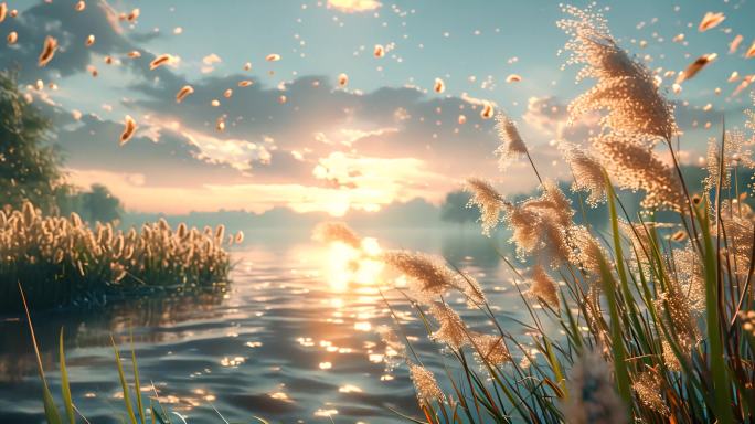 芦苇夕阳湖水芦苇荡舞蹈朗诵演讲视频