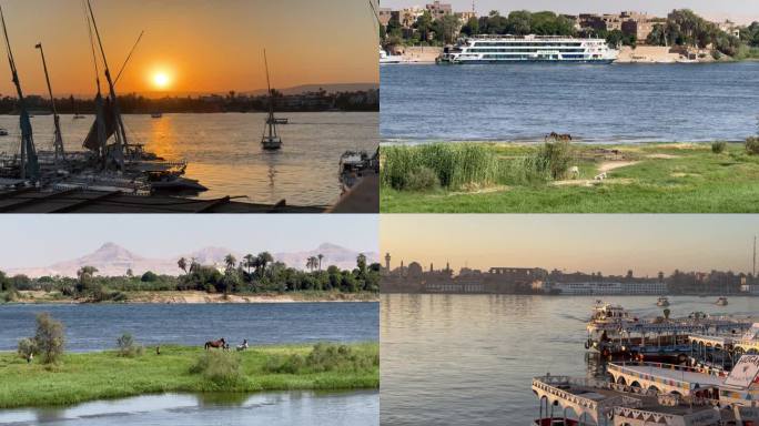 尼罗河美景 延时 夕阳帆船 埃及旅游风景