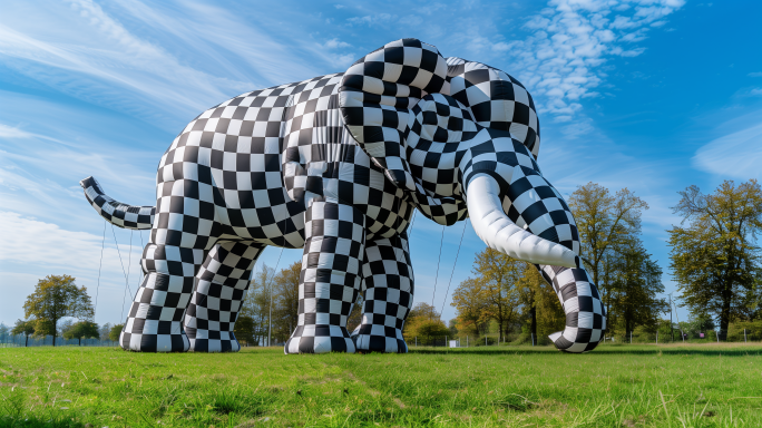 草地上的棋盘格大象艺术片头/文旅转场