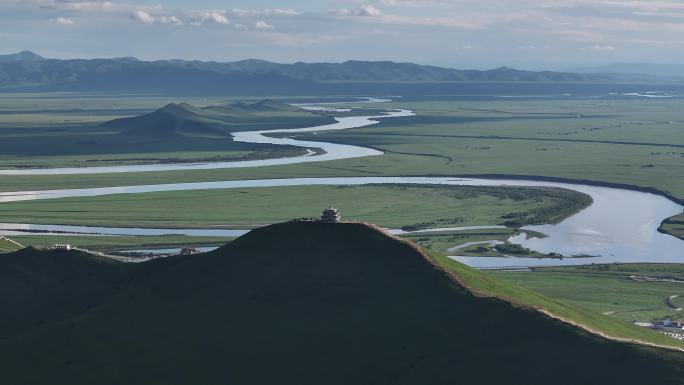 航拍甘南旅游环线黄河九曲第一湾景区风光