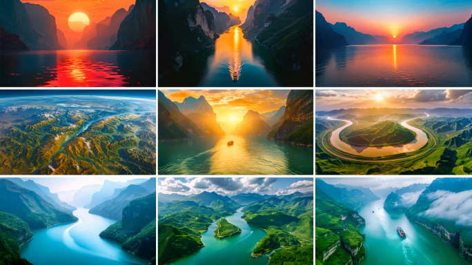 长江黄河河流航拍山脉风景
