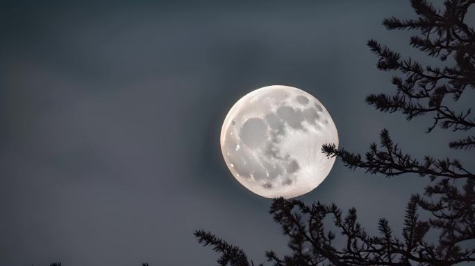 水面月亮 树枝上的月亮