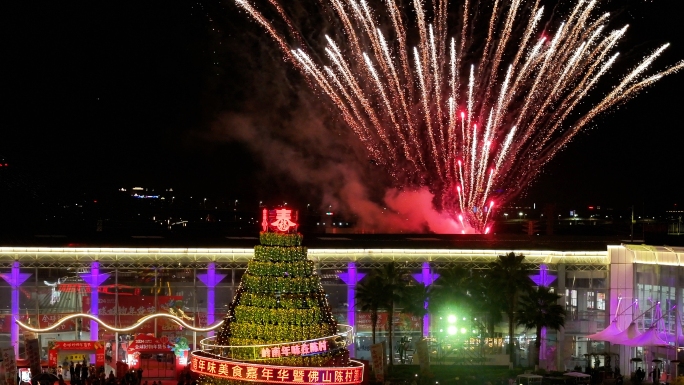 佛山顺德陈村迎春花市航拍素材