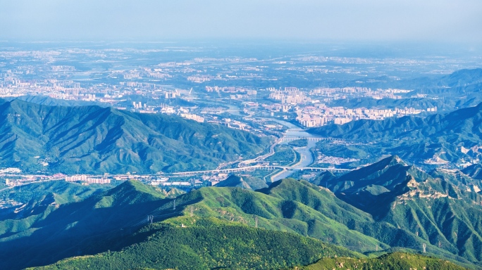 航拍北京永定河大景远景延时