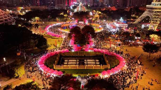 2024年禅城区迎春花市人流航拍延时