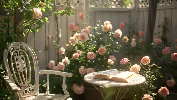 玫瑰花花园中的阳光洒落30秒12
