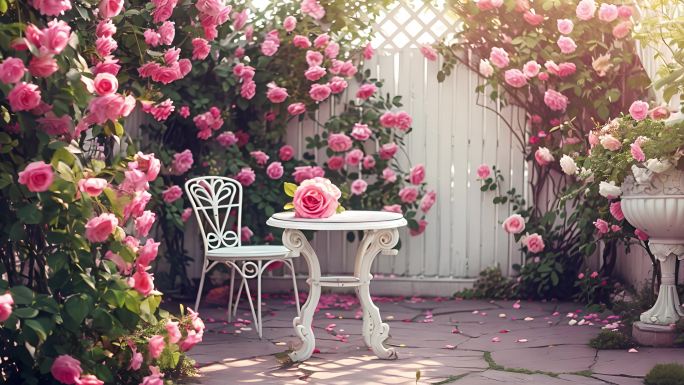 玫瑰花花园中的阳光洒落30秒20