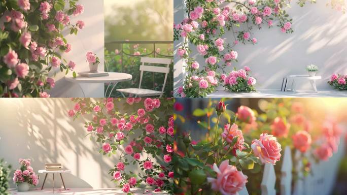 玫瑰花花园中的阳光洒落30秒13