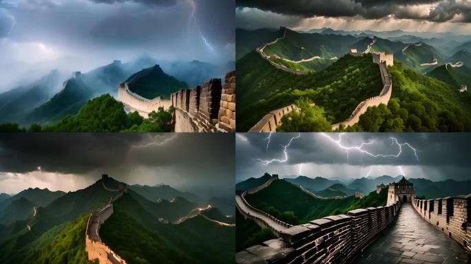 风雨雷电中的长城景观恶劣天气