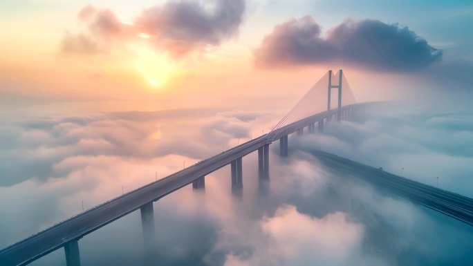 云海云雾中的跨海大桥