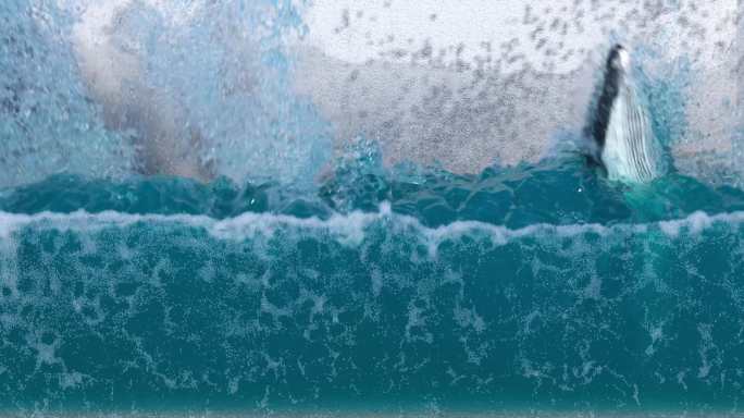 3D海浪裸眼海浪鲸鱼出水无限循环4K