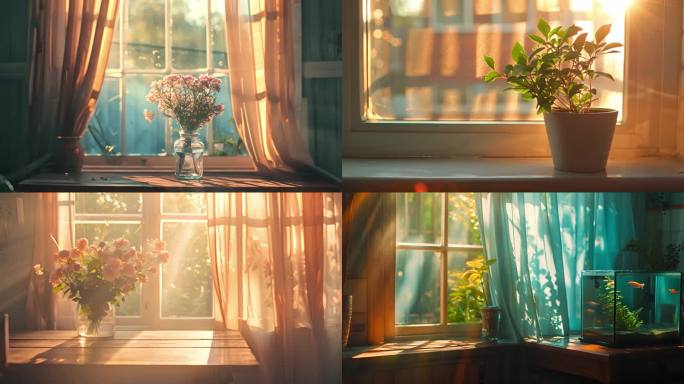 窗台植物阳光洒落丁达尔光30秒2