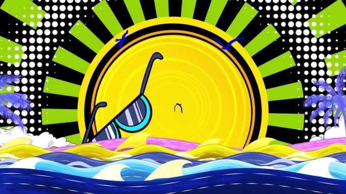 4K手绘海边 椰子树 夏日霓虹 复古