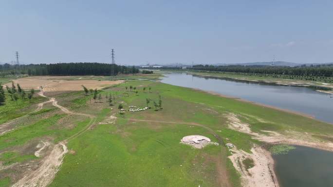 河道 河流 湿地 绿地 航拍 低空 水系