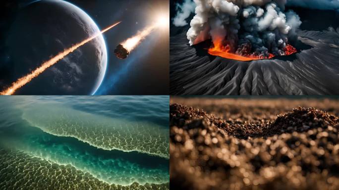 4K生命起源生命科学片头地球陨石火山爆发