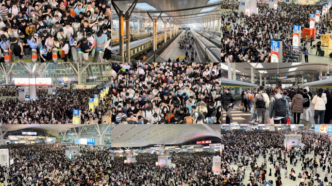 春运高铁站返乡站台火车站旅途进站回家过年