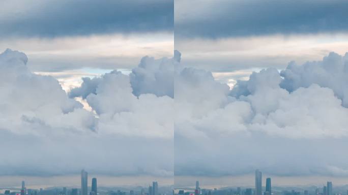 广州地标建筑夏日浓积云航拍延时