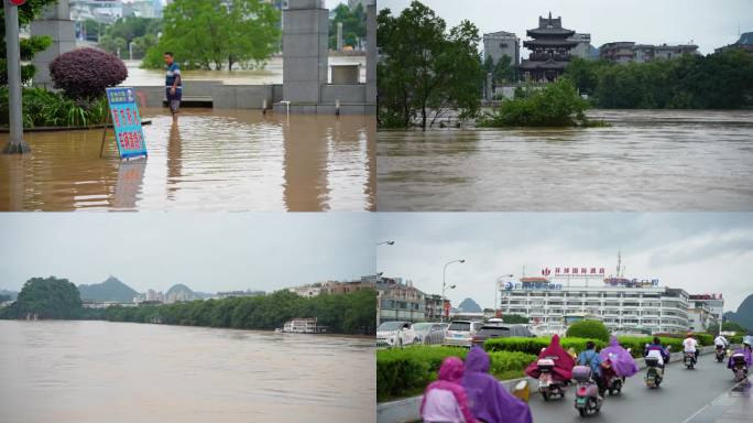 2024年桂林涨水洪水视频影像水文市区