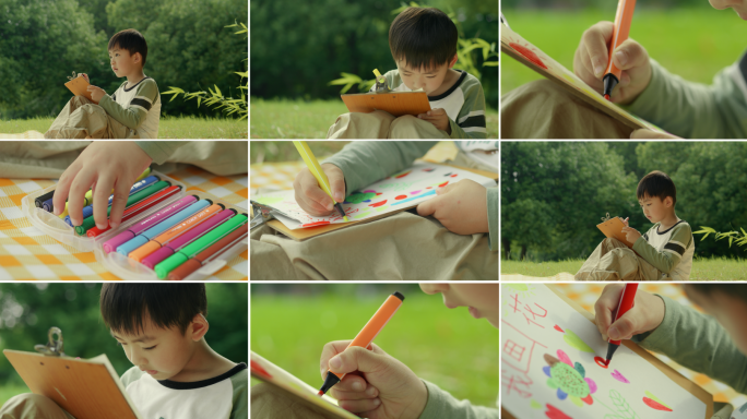 儿童户外写生绘画 画画美术