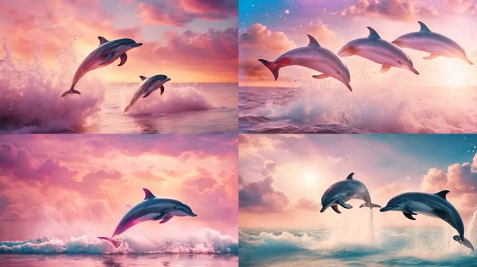 海豚 海豚跳跃 海豚跃出水面 海豚夕阳