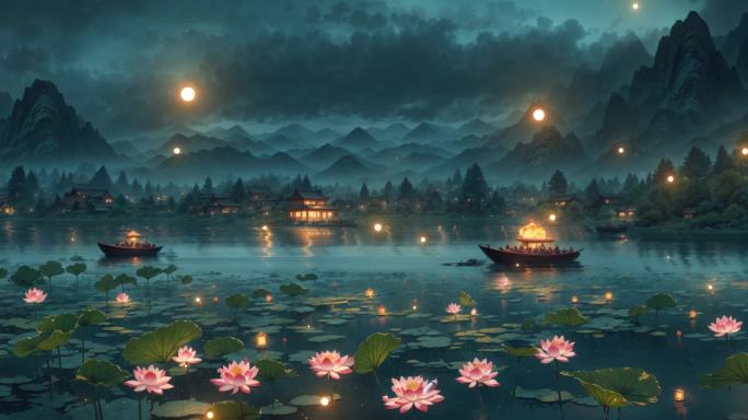 晚上荷花池超宽场景
