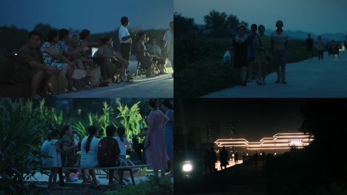 夏日纳凉 乡村夜晚 老太婆 散步