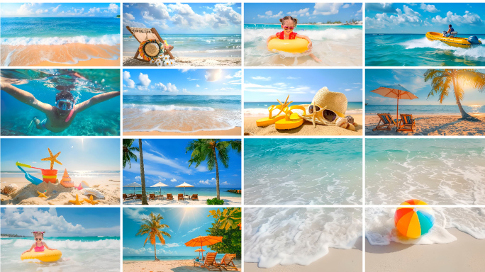 夏日沙滩冲浪海水清爽椰树