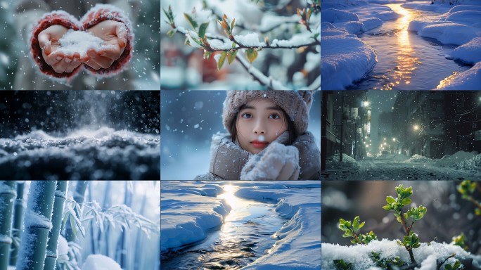 冬天雪景寒冷雪花下雪大雪雪冬季立冬飘雪