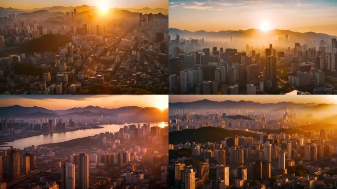 4K韩国首都首尔航拍延时日出日落