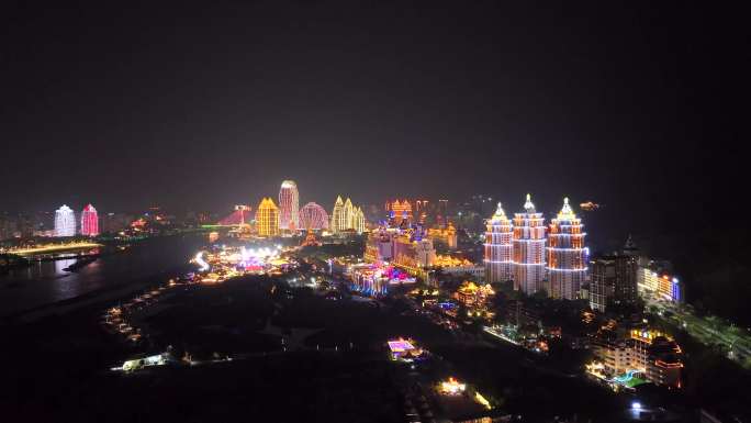 西双版纳告庄夜景航拍4K