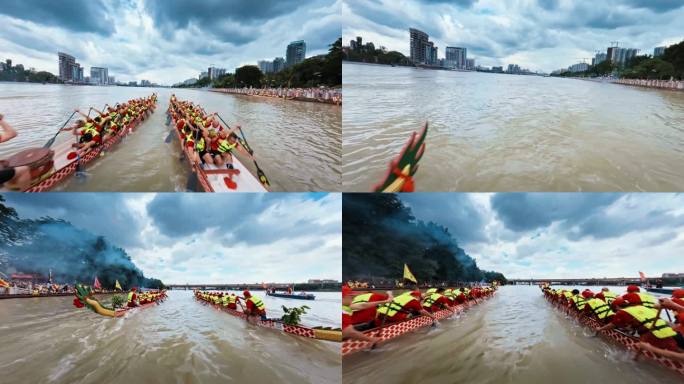 广州白云金沙横沙龙舟比赛穿越拍摄高清视频