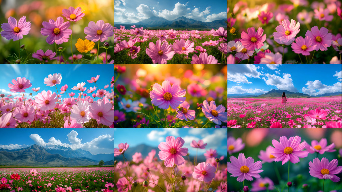 格桑花合集  风中摇曳的格桑花 花海