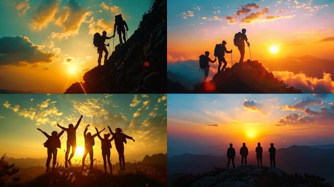 登山运动员工拓展齐心努力拼搏奋进登上顶峰