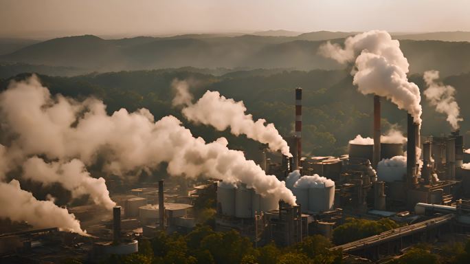 大型工厂排放的烟雾和碳造成的空气污染
