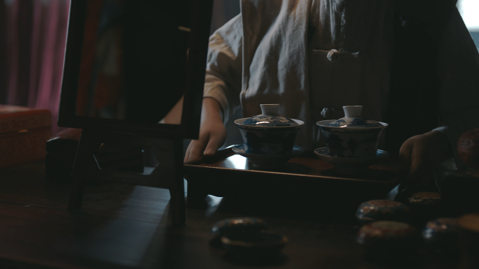 4K茶馆 店伙计端茶送水 戏班 脸谱化妆