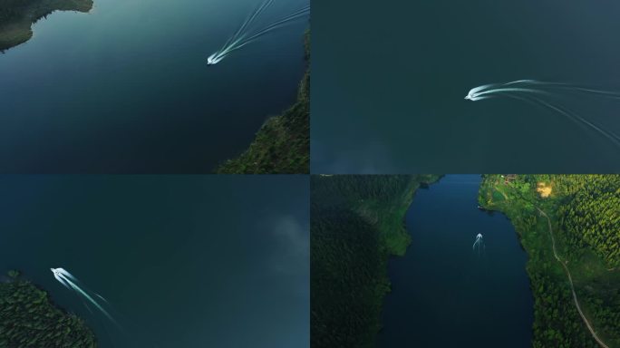航拍山河风光 绿水青山游艇