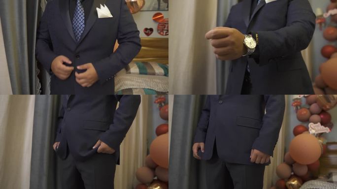 手指扣扣子 西装穿西装 结婚 新郎