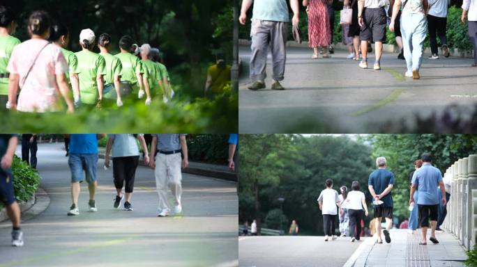 中老年人公园散步跑步