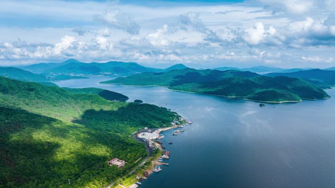中国吉林省吉林市春夏季松花湖航拍延时