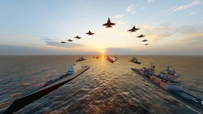 在海上前行的航空母舰战斗群